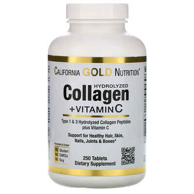 California Gold Nutrition Hydrolyzed Collagen Peptides + Vitamin C (250 tab) > Vitamin və minerallar > 
